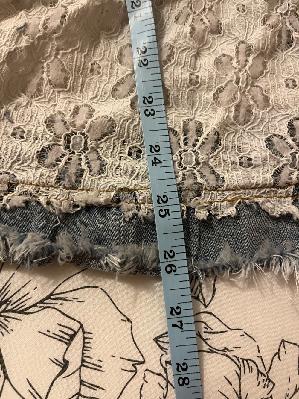 POL Boho Patchwork Denim & Lace Oversized Hooded Jacket - Blue & Cream, small - Picture 10 of 11